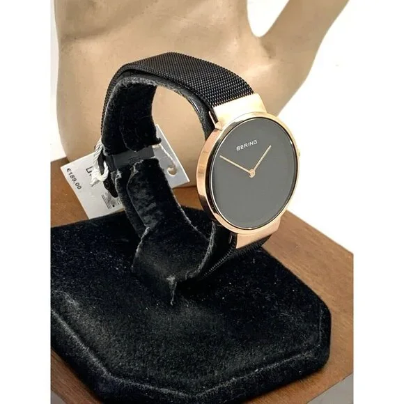 Bering Women's Watch 14531-166 Quartz Rose Gold Black Mesh Stainless Ste…